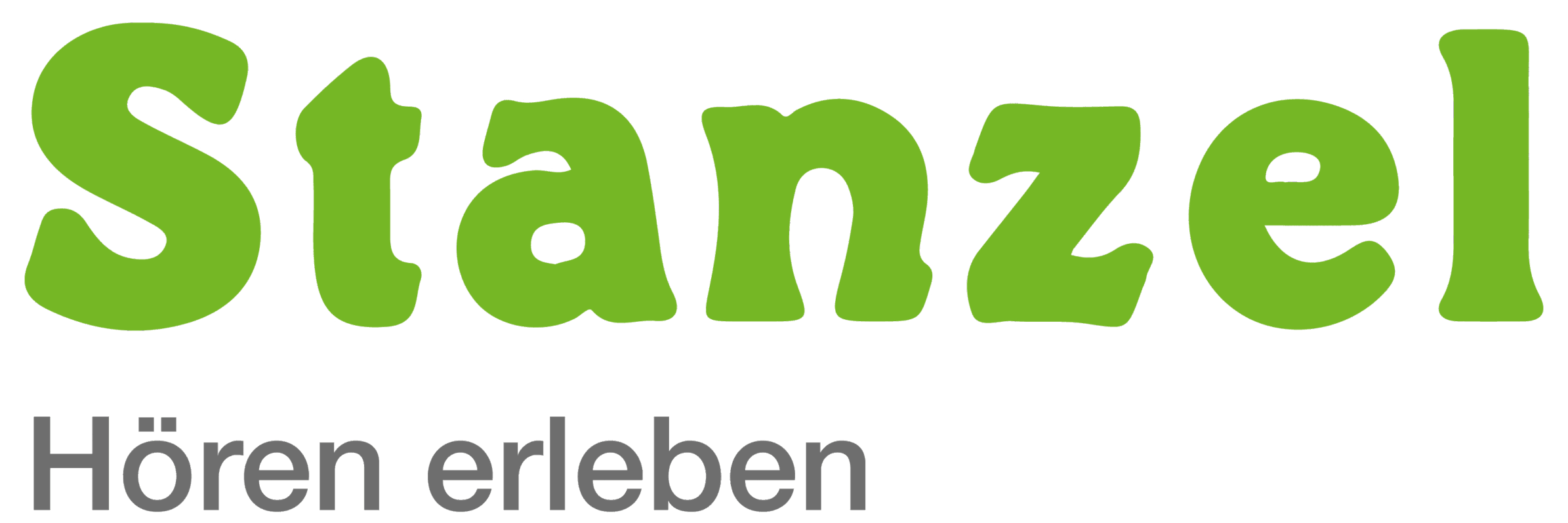 Grüner Schriftzug, modernes Hörakustik-Logo.